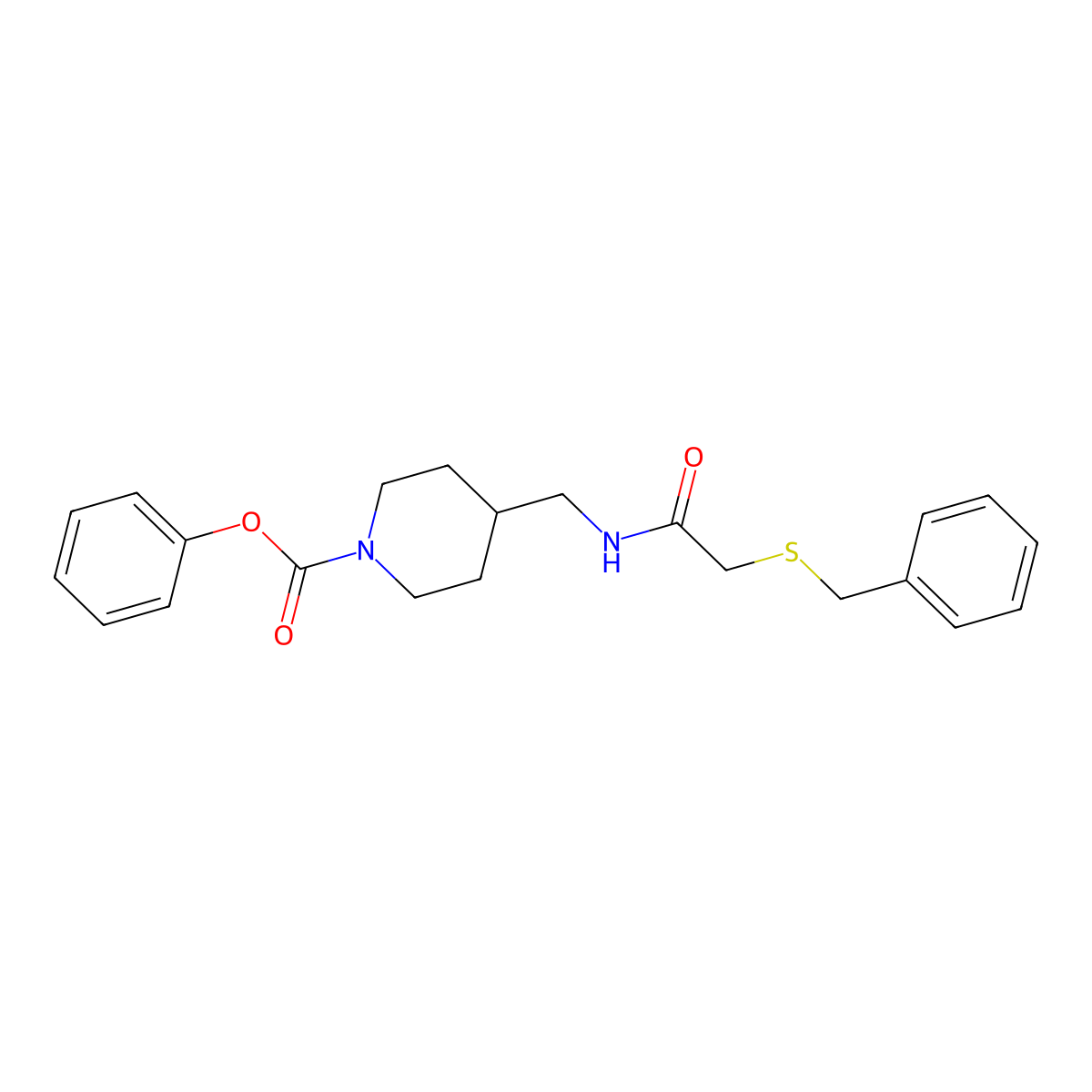 Phenyl 4-((2-(benzylthio)acetamido)methyl)piperidine-1-carboxylate molecular structure, CAS 1235077-33-4