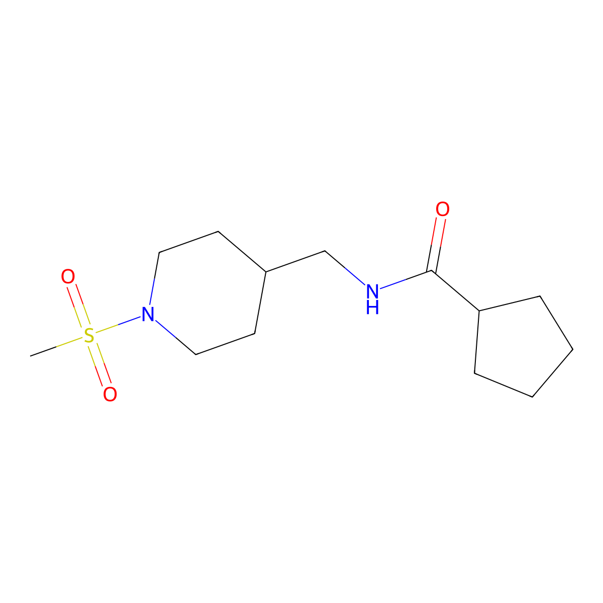 N-((1-(methylsulfonyl)piperidin-4-yl)methyl)cyclopentanecarboxamide molecular structure, CAS 1235077-47-0