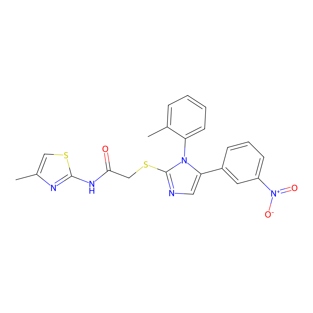 N-(4-methylthiazol-2-yl)-2-((5-(3-nitrophenyl)-1-(o-tolyl)-1H-imidazol-2-yl)thio)acetamide molecular structure, CAS 1235078-05-3