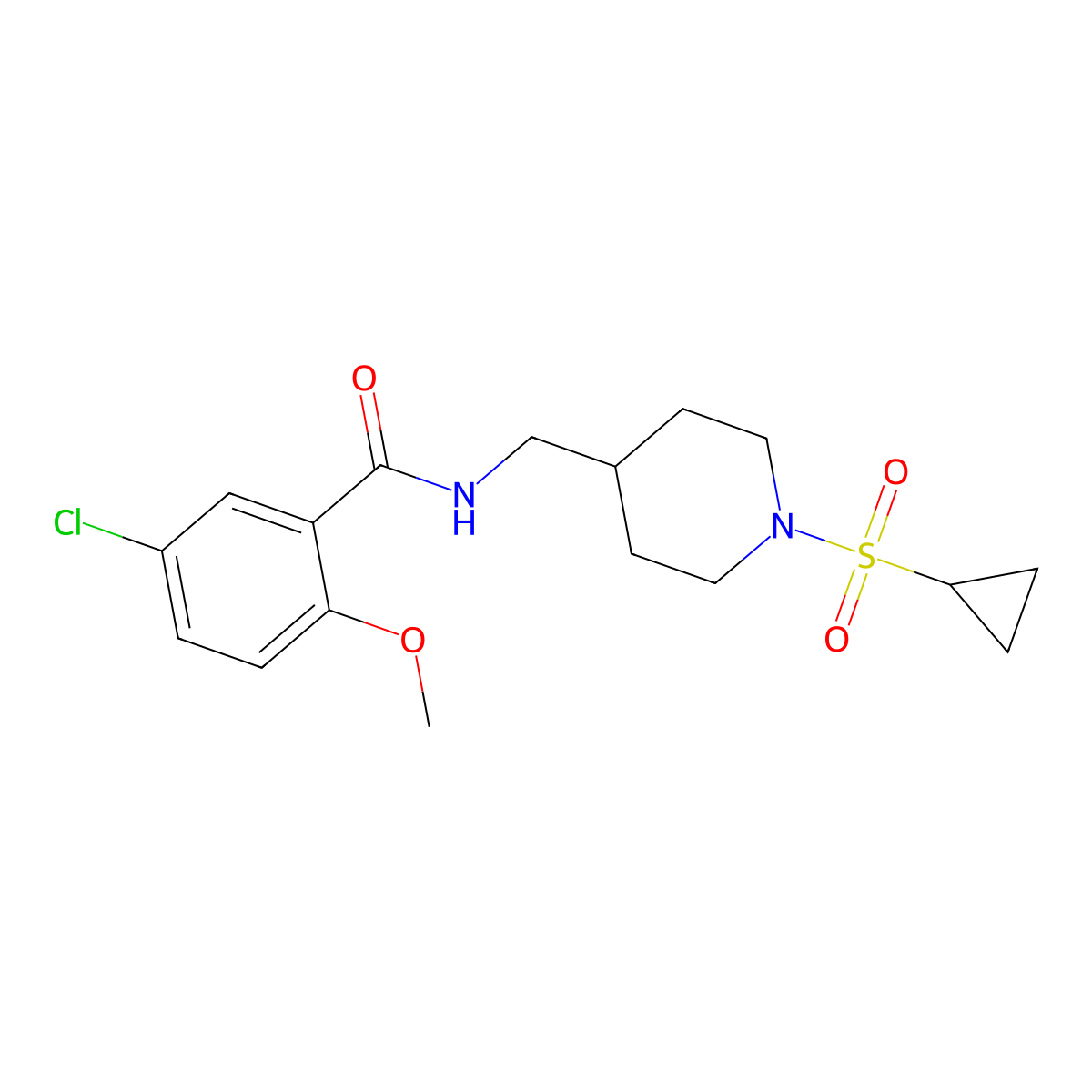 5-chloro-N-((1-(cyclopropylsulfonyl)piperidin-4-yl)methyl)-2-methoxybenzamide molecular structure, CAS 1235078-23-5