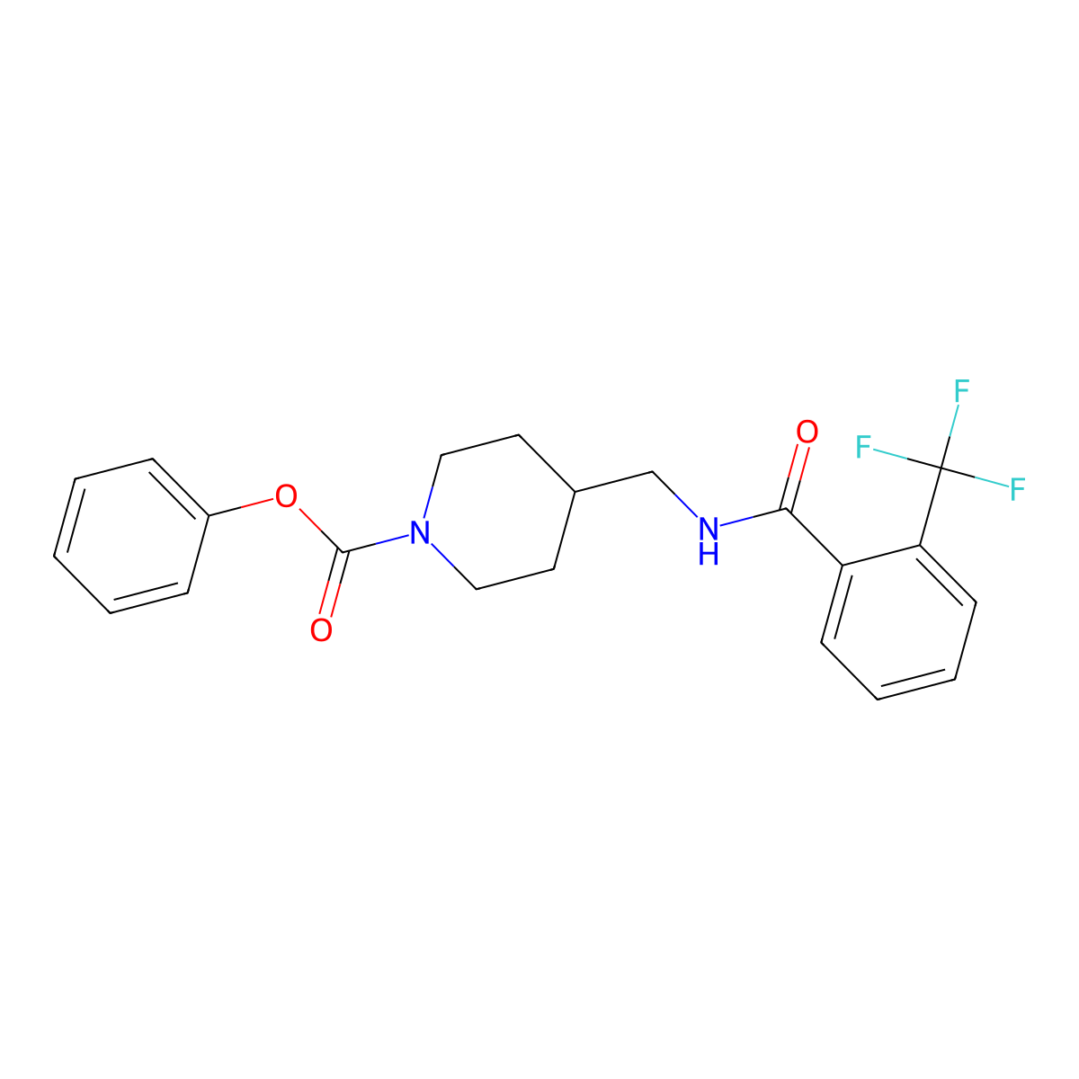 Phenyl 4-((2-(trifluoromethyl)benzamido)methyl)piperidine-1-carboxylate molecular structure, CAS 1235078-32-6