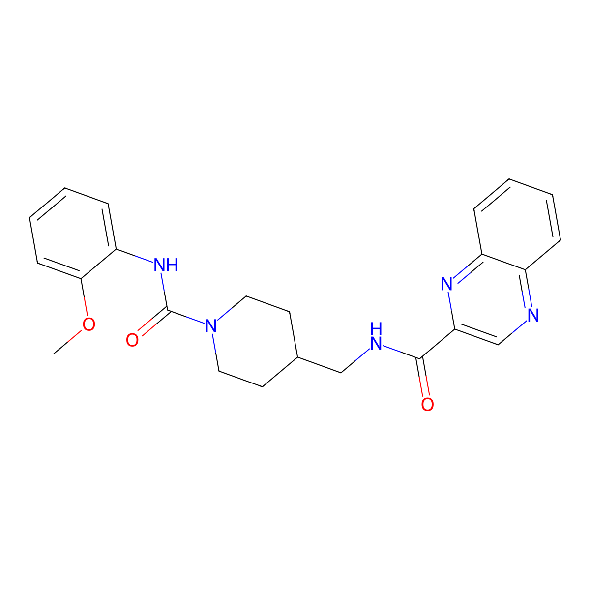 N-((1-((2-methoxyphenyl)carbamoyl)piperidin-4-yl)methyl)quinoxaline-2-carboxamide molecular structure, CAS 1235080-69-9