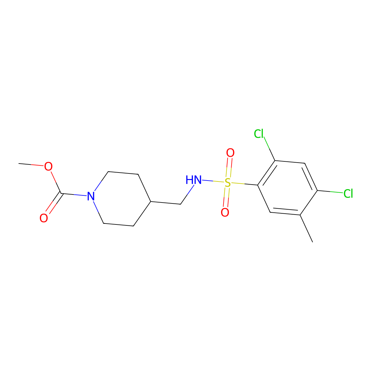 Methyl 4-[(2,4-dichloro-5-methylbenzenesulfonamido)methyl]piperidine-1-carboxylate molecular structure, CAS 1235080-94-0
