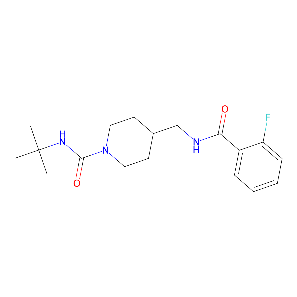 N-(tert-butyl)-4-((2-fluorobenzamido)methyl)piperidine-1-carboxamide molecular structure, CAS 1235080-99-5
