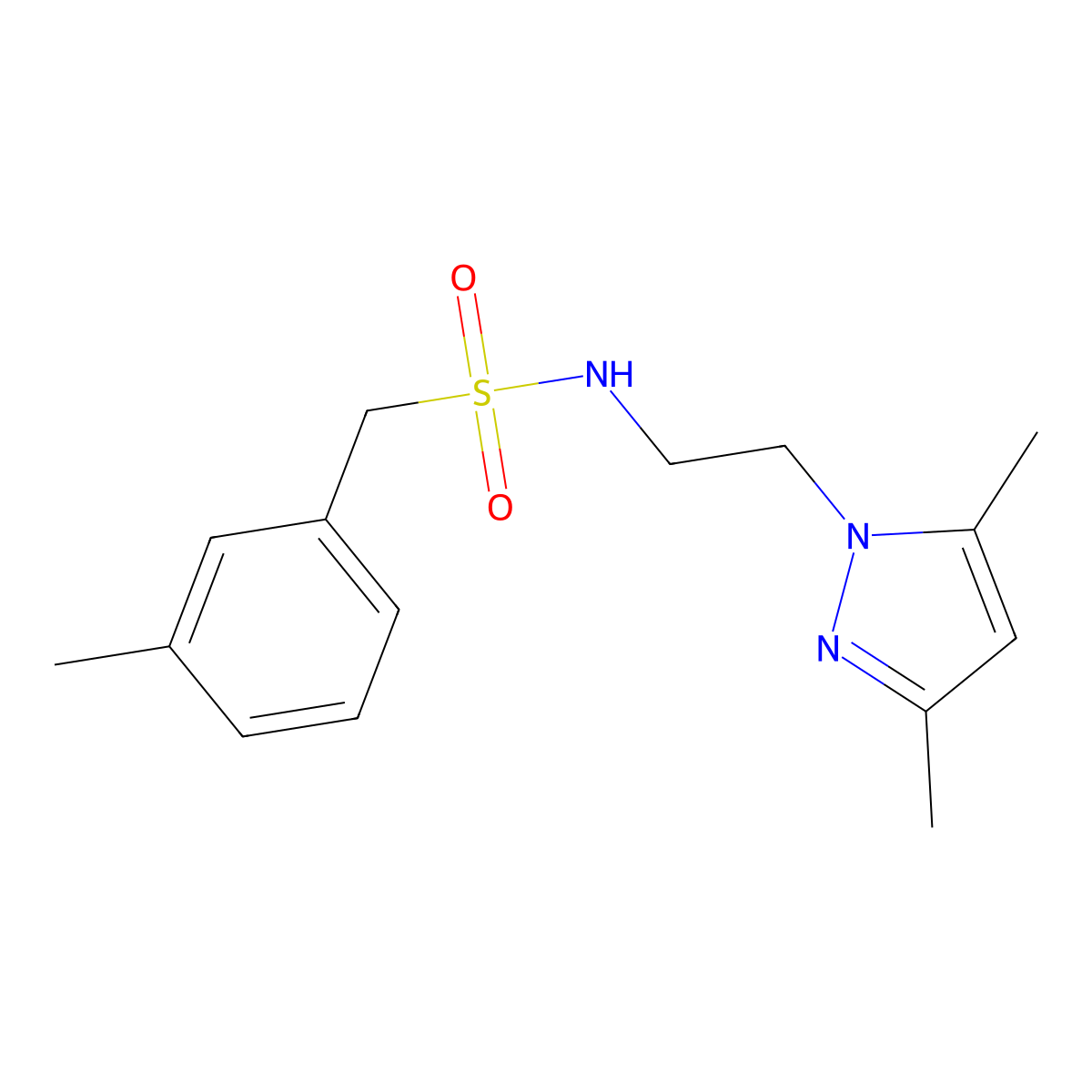 N-(2-(3,5-dimethyl-1H-pyrazol-1-yl)ethyl)-1-(m-tolyl)methanesulfonamide molecular structure, CAS 1235081-31-8