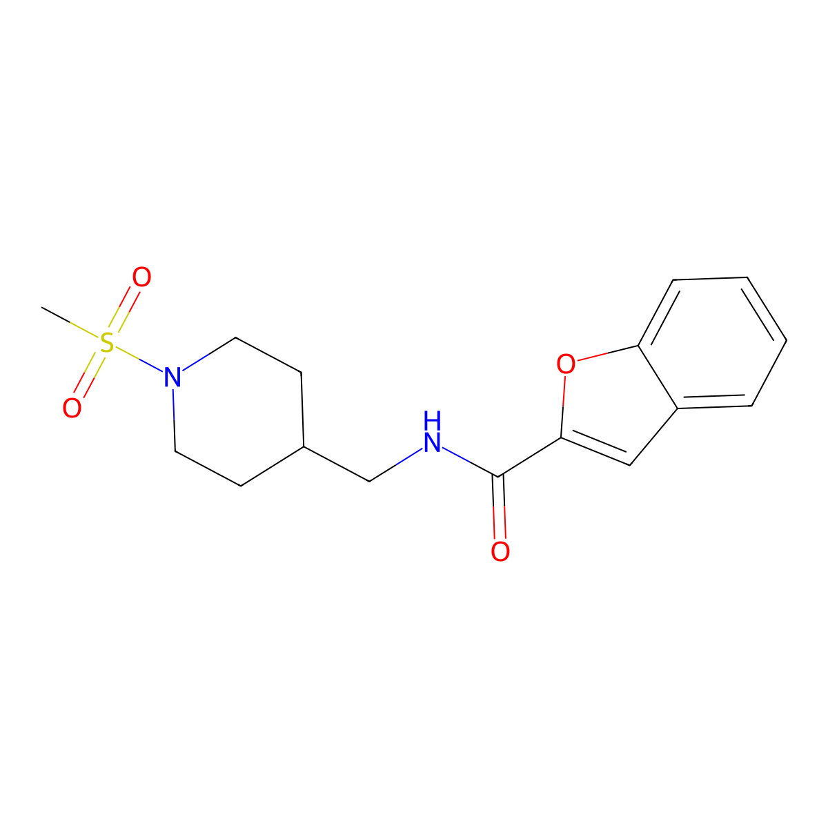 N-((1-(methylsulfonyl)piperidin-4-yl)methyl)benzofuran-2-carboxamide molecular structure, CAS 1235082-36-6