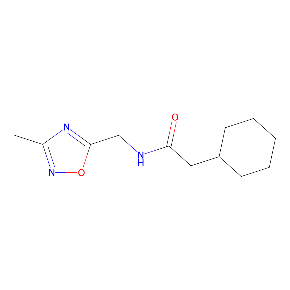 2-cyclohexyl-N-[(3-methyl-1,2,4-oxadiazol-5-yl)methyl]acetamide molecular structure, CAS 1235082-64-0