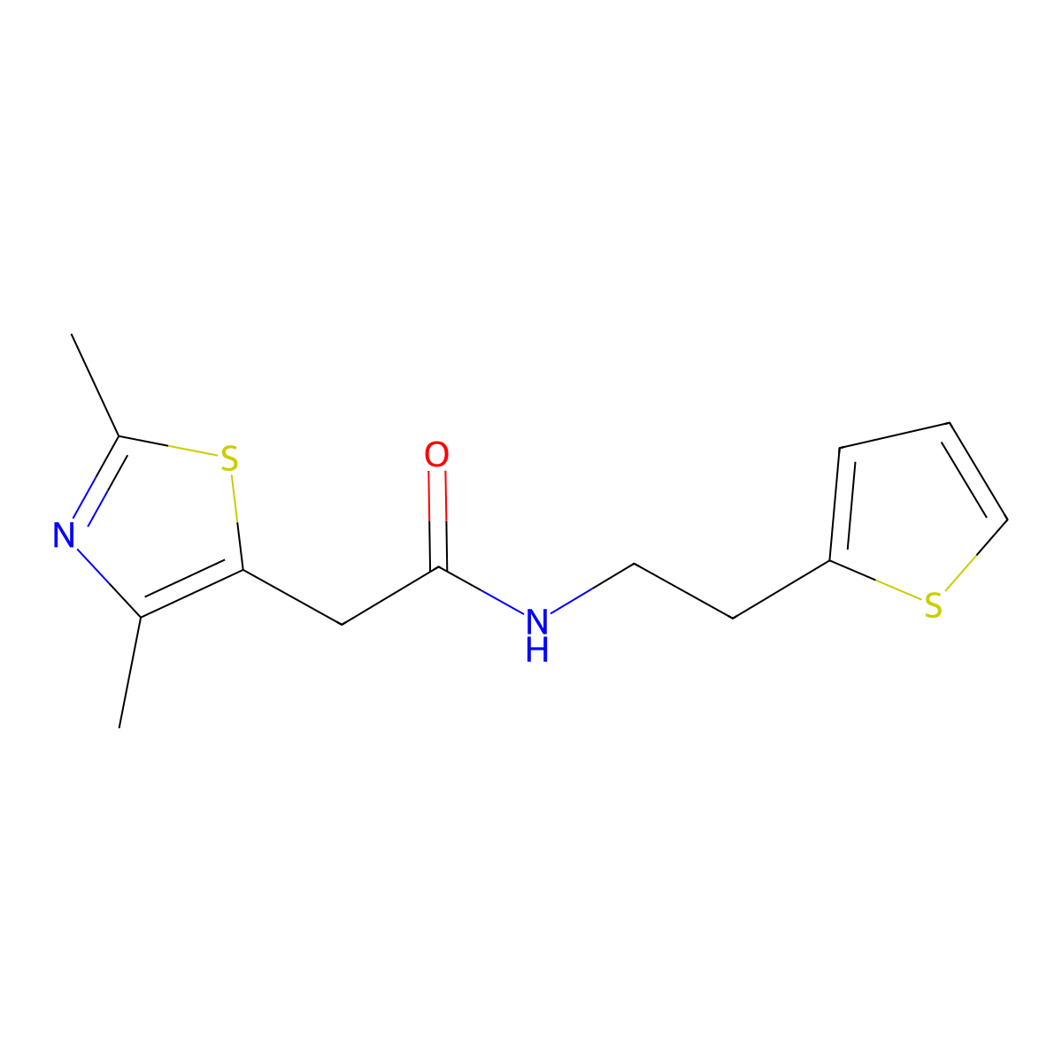 2-(2,4-dimethylthiazol-5-yl)-N-(2-(thiophen-2-yl)ethyl)acetamide molecular structure, CAS 1235082-73-1