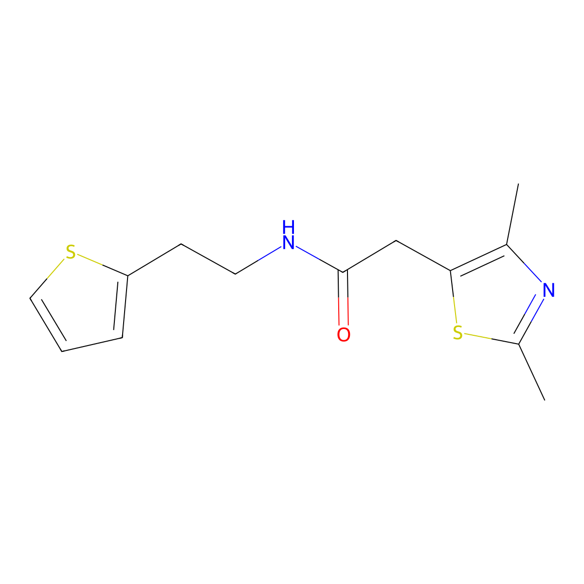 2-(2,4-dimethylthiazol-5-yl)-N-(2-(thiophen-2-yl)ethyl)acetamide molecular structure, CAS 1235082-73-1
