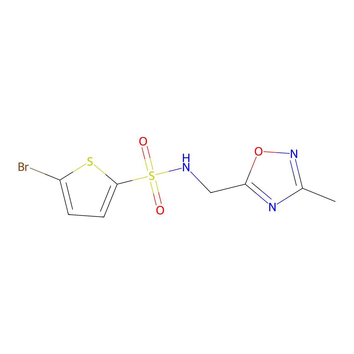 5-bromo-N-[(3-methyl-1,2,4-oxadiazol-5-yl)methyl]thiophene-2-sulfonamide molecular structure, CAS 1235082-85-5
