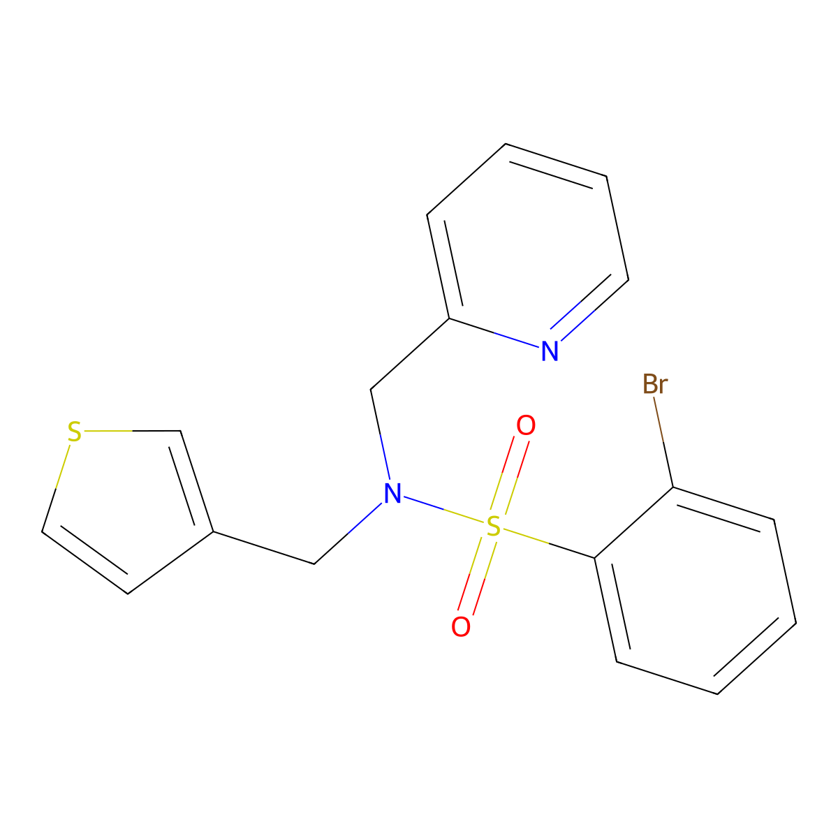 2-bromo-N-(pyridin-2-ylmethyl)-N-(thiophen-3-ylmethyl)benzenesulfonamide molecular structure, CAS 1235083-07-4