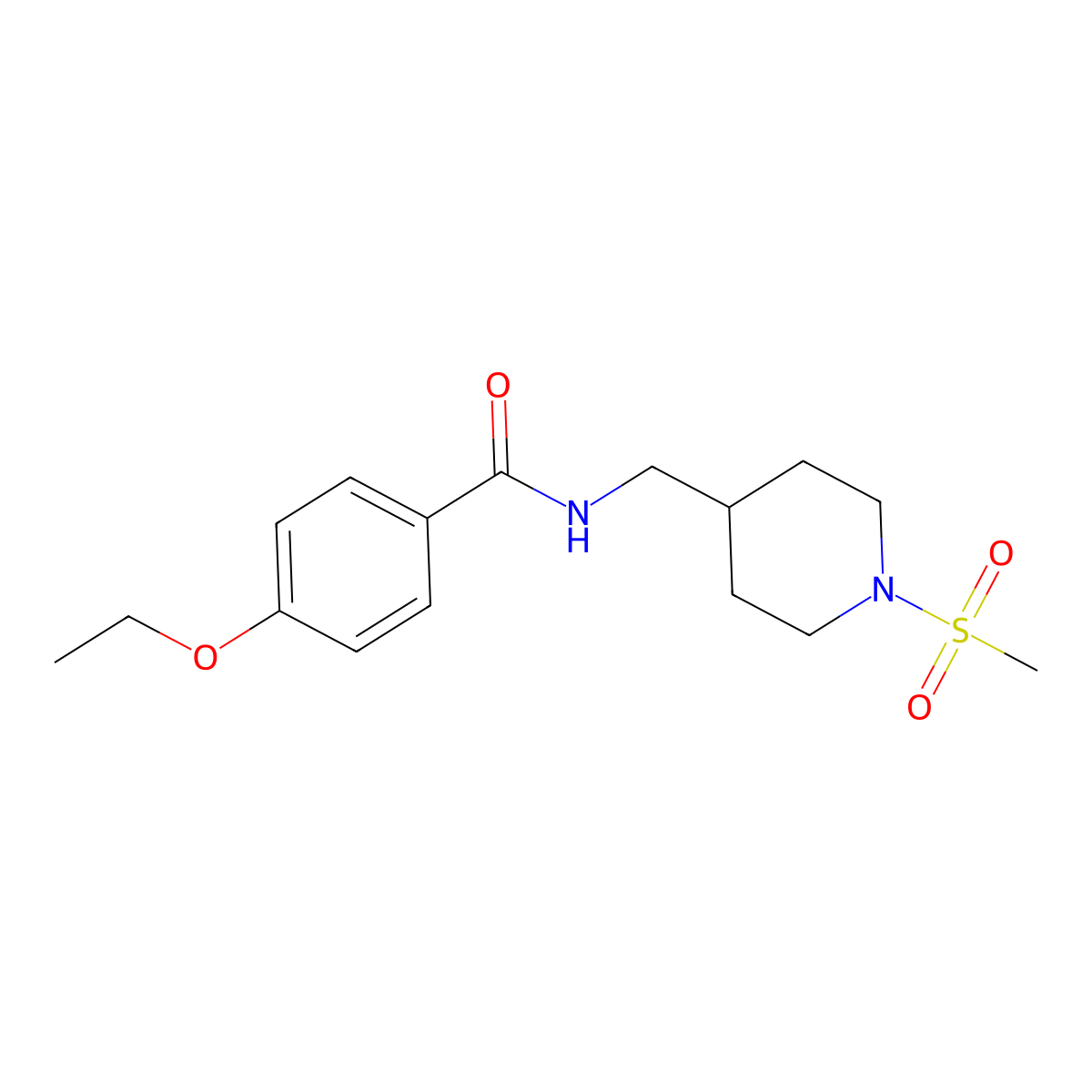 4-ethoxy-N-((1-(methylsulfonyl)piperidin-4-yl)methyl)benzamide molecular structure, CAS 1235083-29-0