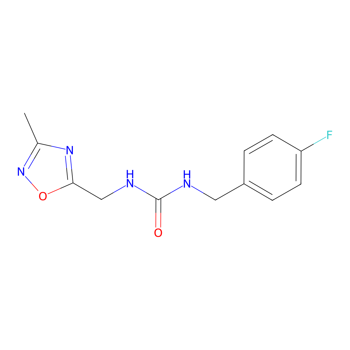 1-(4-Fluorobenzyl)-3-((3-methyl-1,2,4-oxadiazol-5-yl)methyl)urea molecular structure, CAS 1235083-51-8
