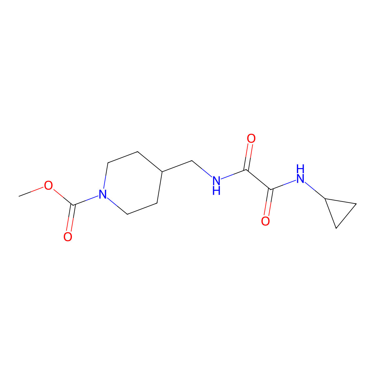 Methyl 4-((2-(cyclopropylamino)-2-oxoacetamido)methyl)piperidine-1-carboxylate molecular structure, CAS 1235084-04-4