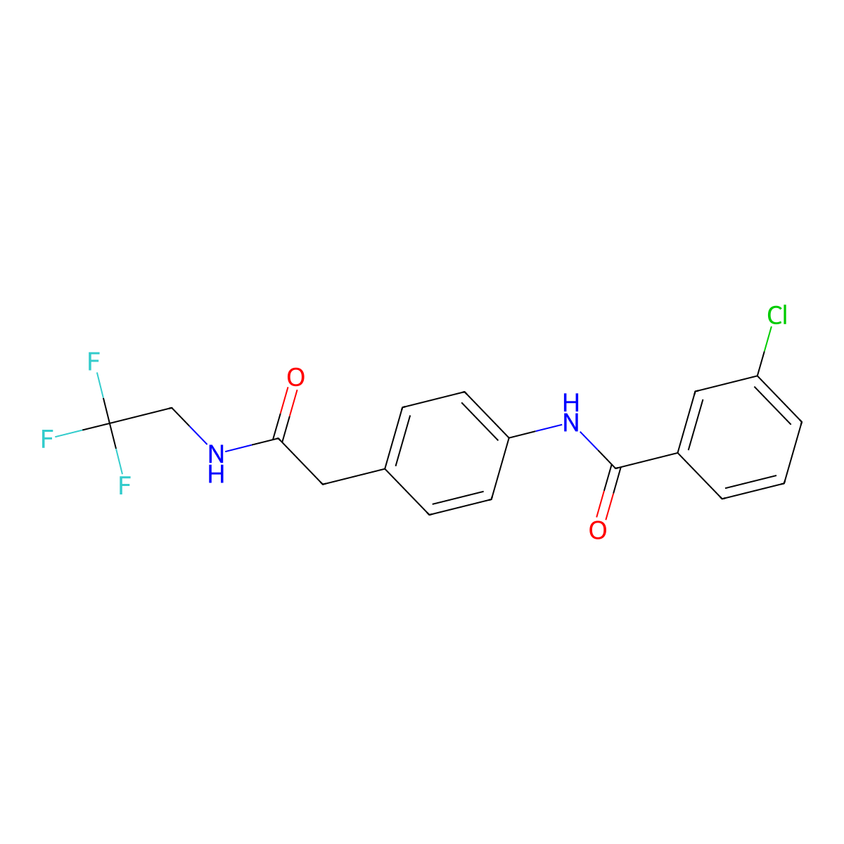 3-chloro-N-(4-(2-oxo-2-((2,2,2-trifluoroethyl)amino)ethyl)phenyl)benzamide molecular structure, CAS 1235084-30-6
