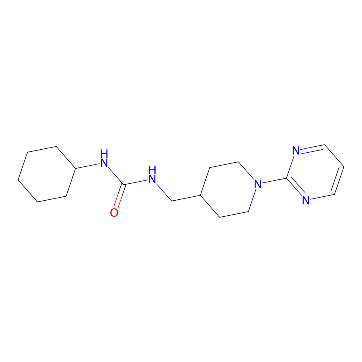 1-Cyclohexyl-3-((1-(pyrimidin-2-yl)piperidin-4-yl)methyl)urea molecular structure, CAS 1235085-01-4