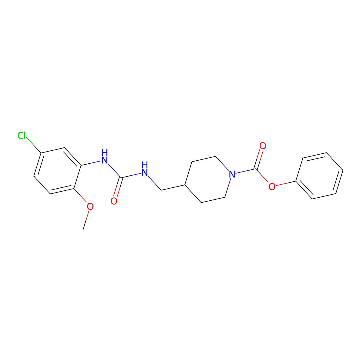 Phenyl 4-({[(5-chloro-2-methoxyphenyl)carbamoyl]amino}methyl)piperidine-1-carboxylate molecular structure, CAS 1235086-13-1