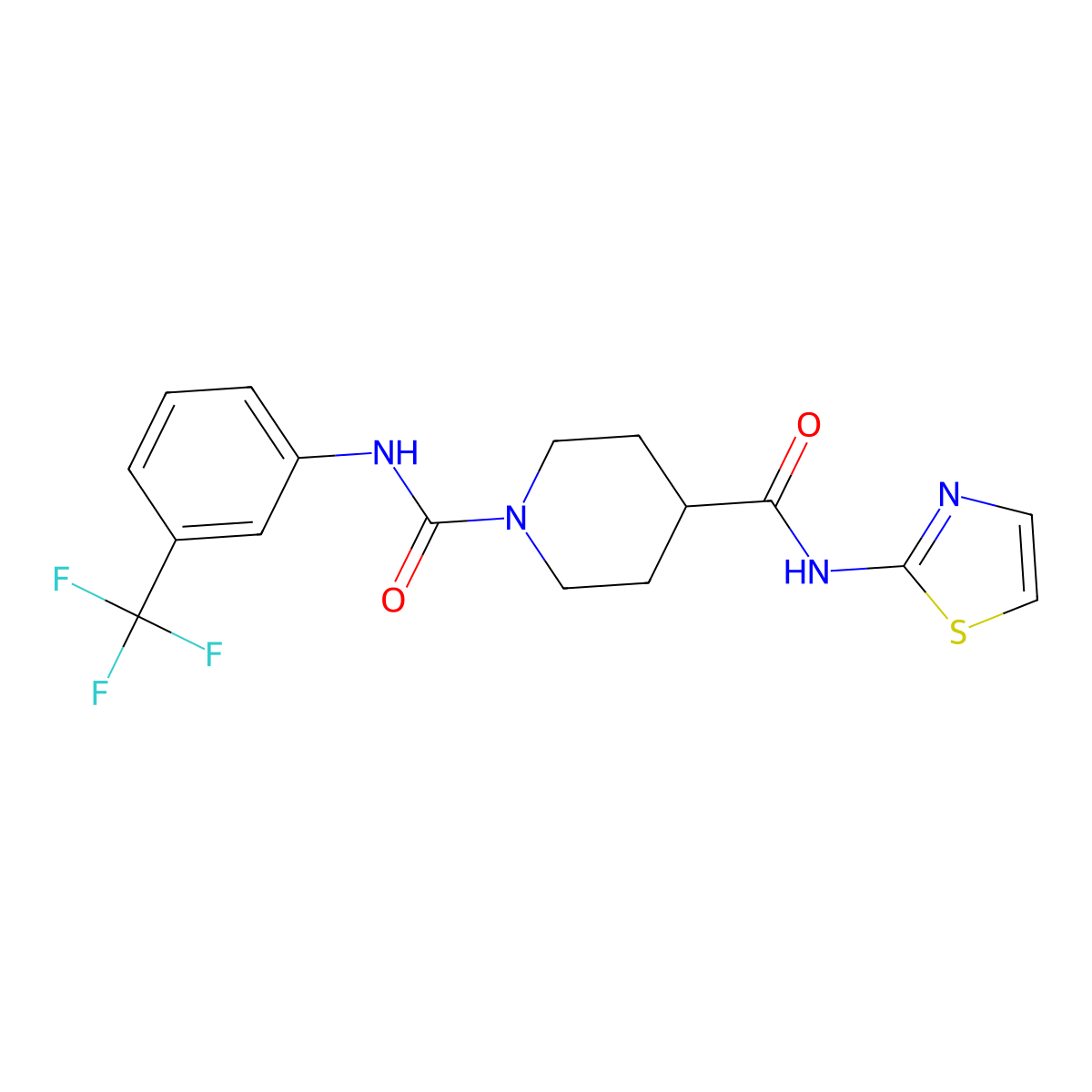 N4-(thiazol-2-yl)-N1-(3-(trifluoromethyl)phenyl)piperidine-1,4-dicarboxamide molecular structure, CAS 1235086-25-5