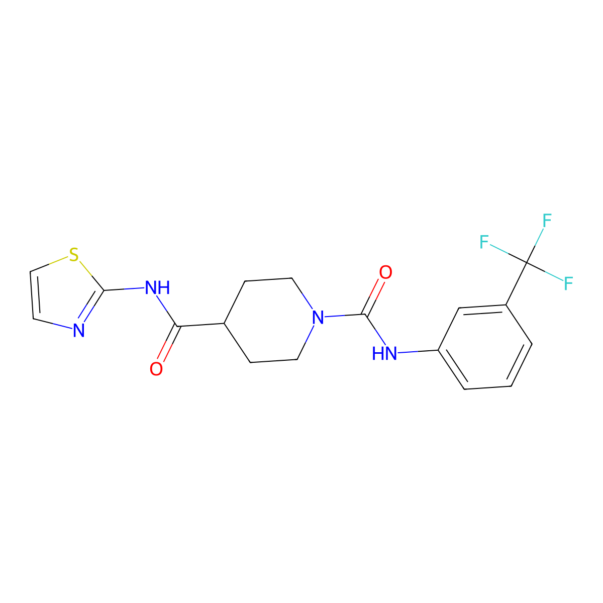 N4-(thiazol-2-yl)-N1-(3-(trifluoromethyl)phenyl)piperidine-1,4-dicarboxamide molecular structure, CAS 1235086-25-5