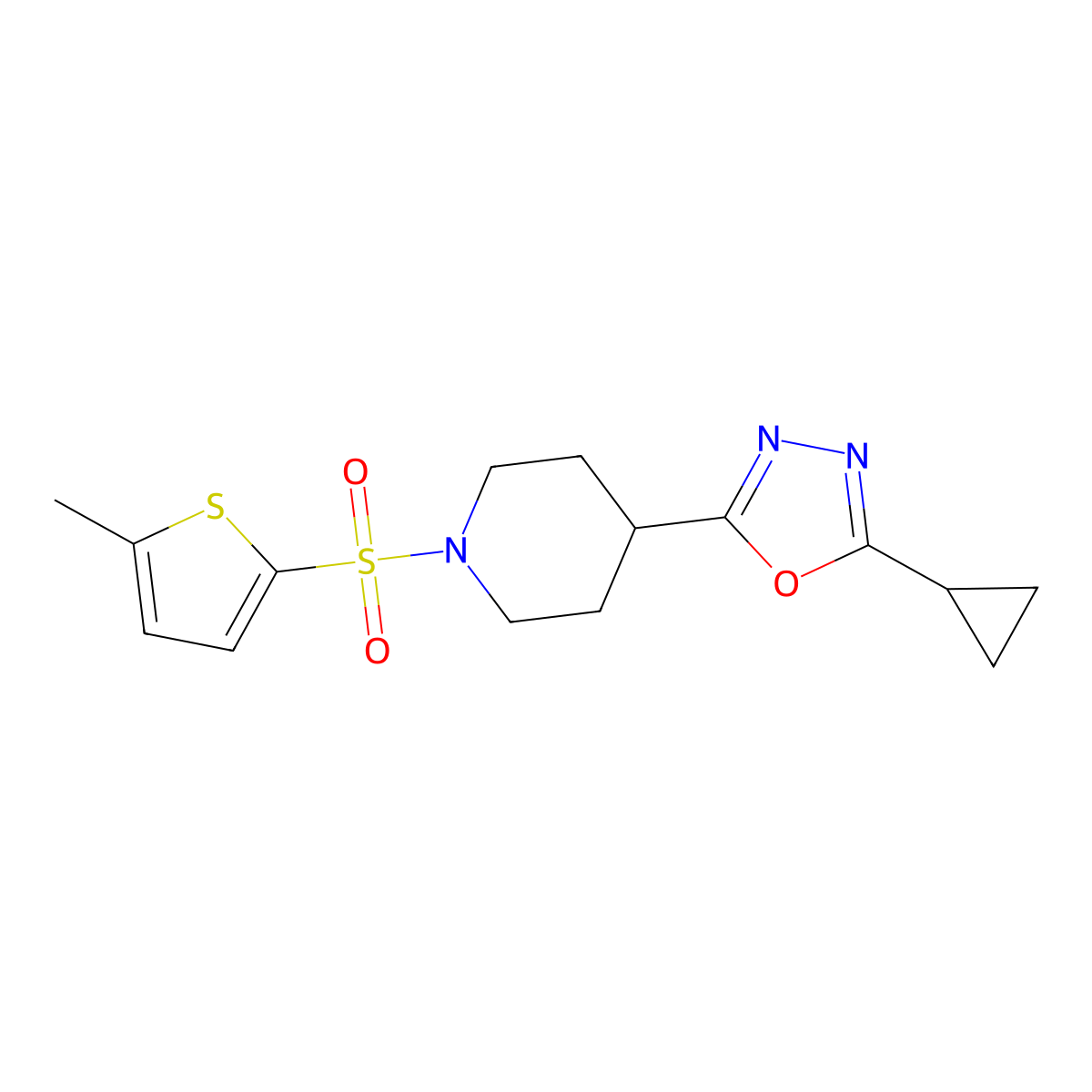2-Cyclopropyl-5-(1-((5-methylthiophen-2-yl)sulfonyl)piperidin-4-yl)-1,3,4-oxadiazole molecular structure, CAS 1235086-29-9