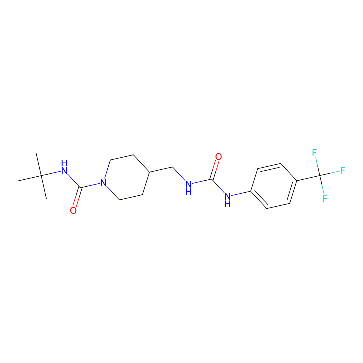 N-(tert-butyl)-4-((3-(4-(trifluoromethyl)phenyl)ureido)methyl)piperidine-1-carboxamide molecular structure, CAS 1235086-47-1