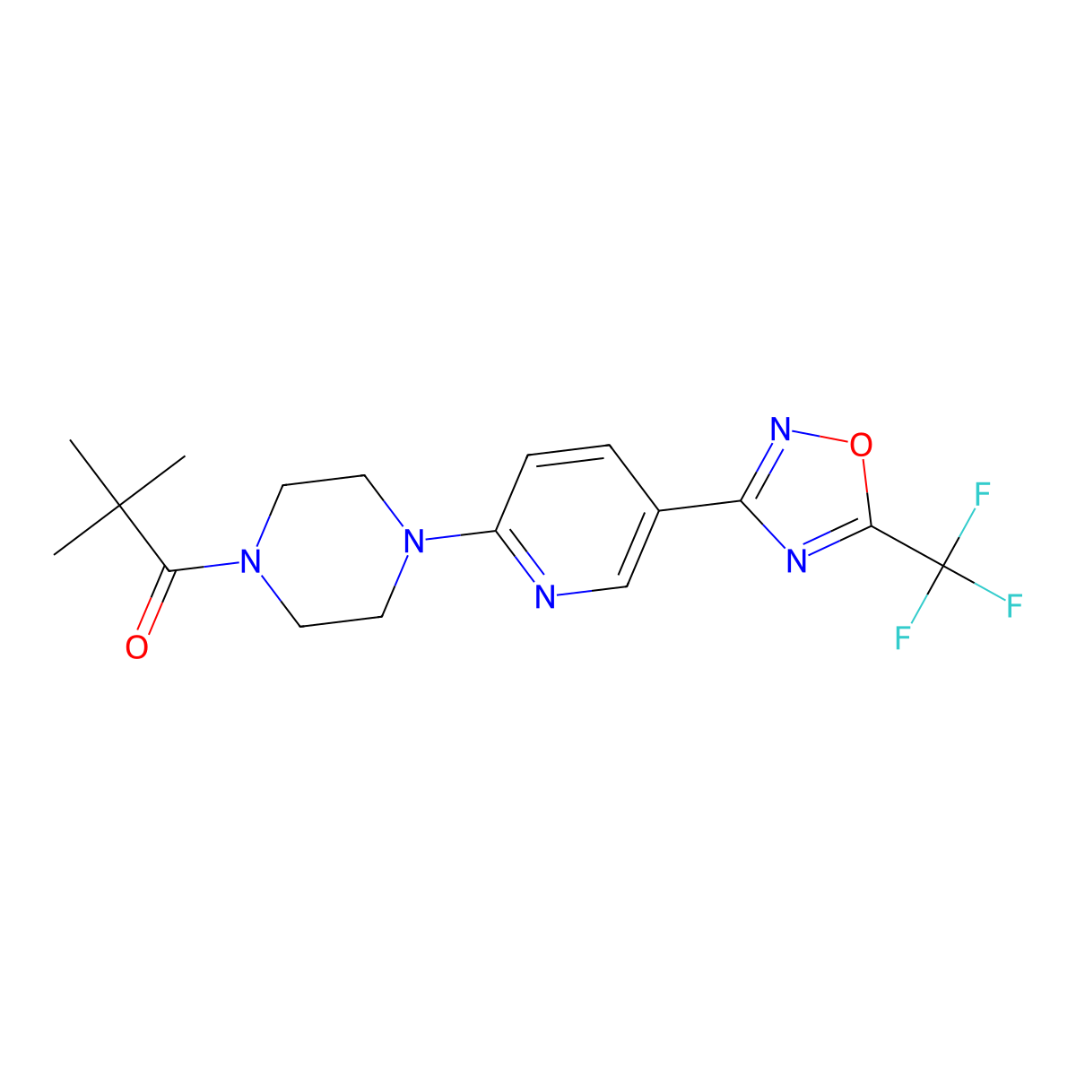 2,2-Dimethyl-1-(4-{5-[5-(trifluoromethyl)-1,2,4-oxadiazol-3-yl]pyridin-2-yl}piperazin-1-yl)propan-1-one molecular structure, CAS 1235086-67-5