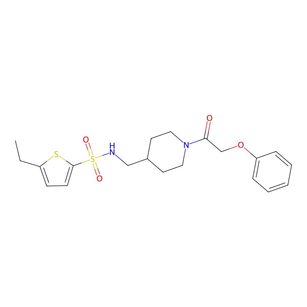 5-ethyl-N-((1-(2-phenoxyacetyl)piperidin-4-yl)methyl)thiophene-2-sulfonamide molecular structure, CAS 1235087-70-3