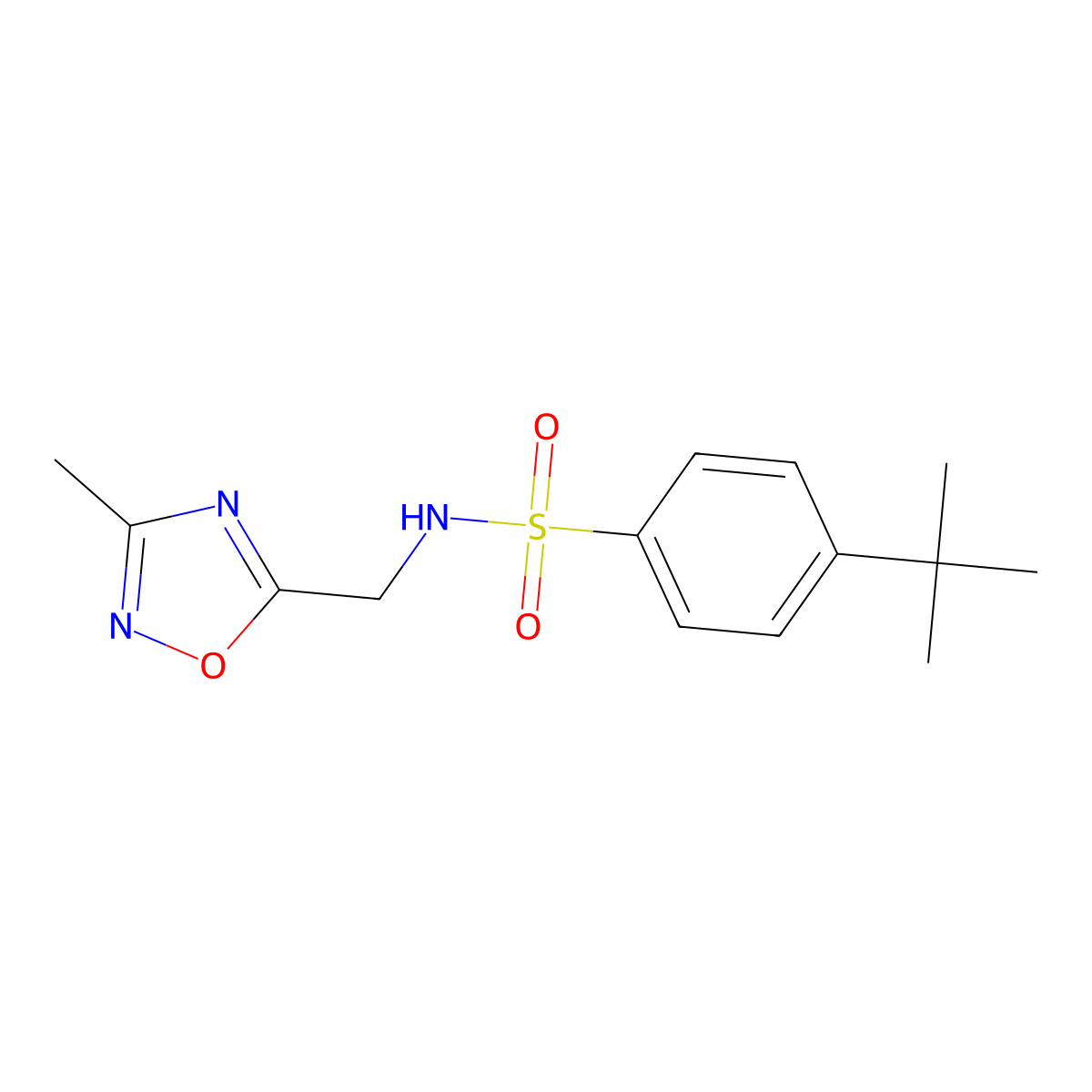 4-(tert-butyl)-N-((3-methyl-1,2,4-oxadiazol-5-yl)methyl)benzenesulfonamide molecular structure, CAS 1235087-95-2