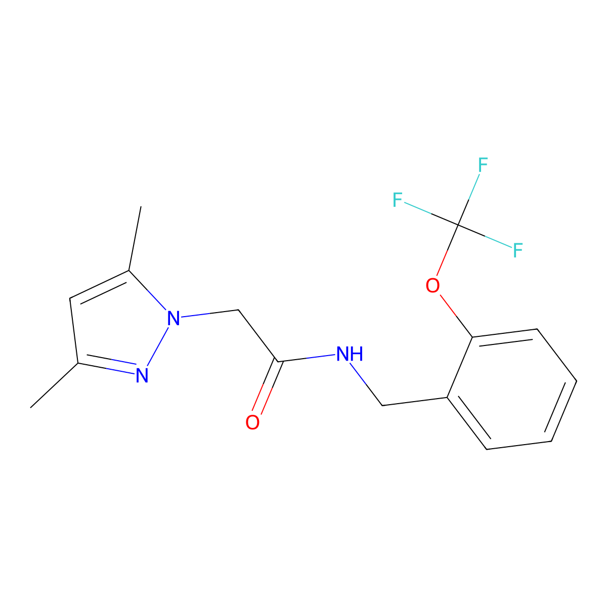 2-(3,5-dimethyl-1H-pyrazol-1-yl)-N-(2-(trifluoromethoxy)benzyl)acetamide molecular structure, CAS 1235088-21-7
