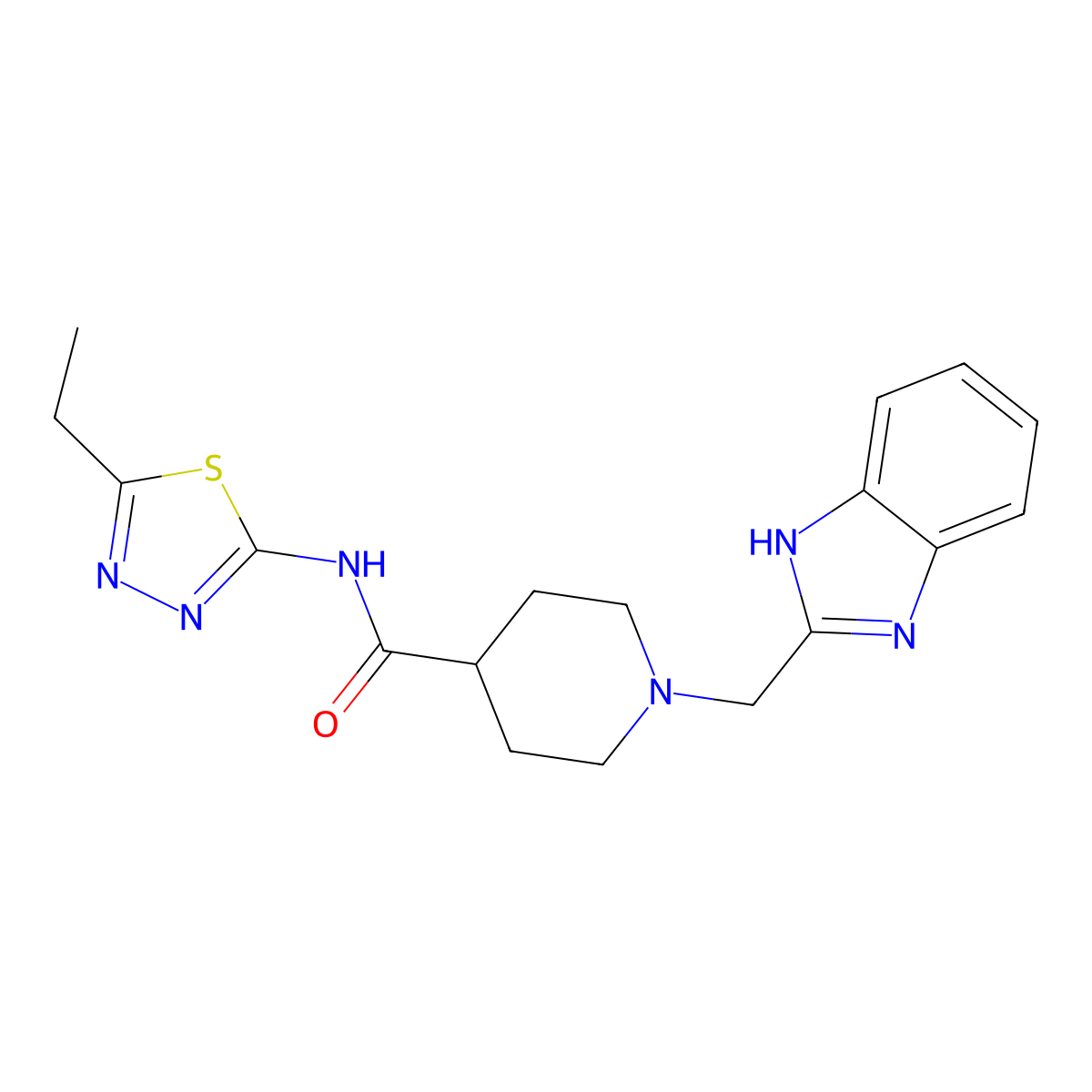 1-((1H-benzo[d]imidazol-2-yl)methyl)-N-(5-ethyl-1,3,4-thiadiazol-2-yl)piperidine-4-carboxamide molecular structure, CAS 1235088-74-0