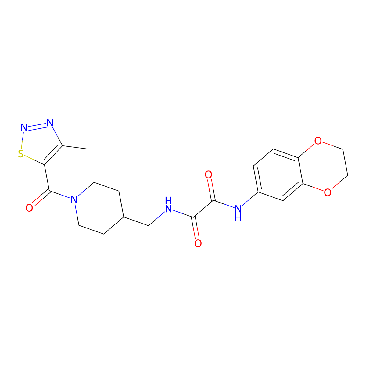 N1-(2,3-dihydrobenzo[b][1,4]dioxin-6-yl)-N2-((1-(4-methyl-1,2,3-thiadiazole-5-carbonyl)piperidin-4-yl)methyl)oxalamide molecular structure, CAS 1235088-85-3