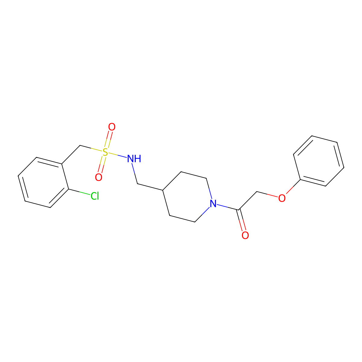 1-(2-chlorophenyl)-N-((1-(2-phenoxyacetyl)piperidin-4-yl)methyl)methanesulfonamide molecular structure, CAS 1235089-04-9