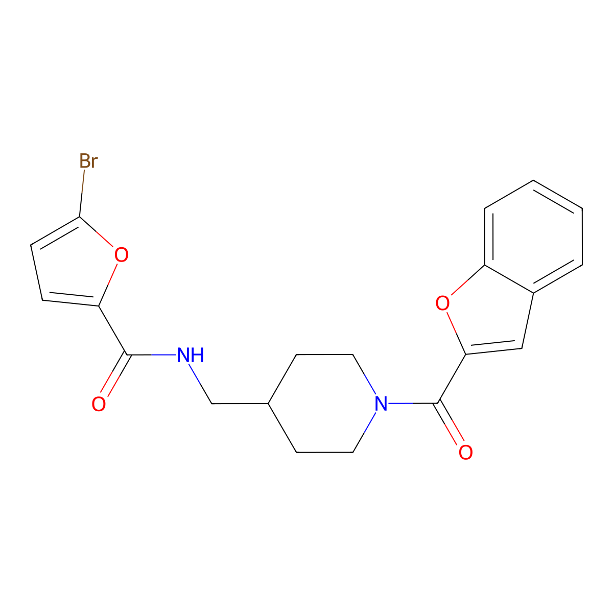 N-((1-(benzofuran-2-carbonyl)piperidin-4-yl)methyl)-5-bromofuran-2-carboxamide molecular structure, CAS 1235089-65-2