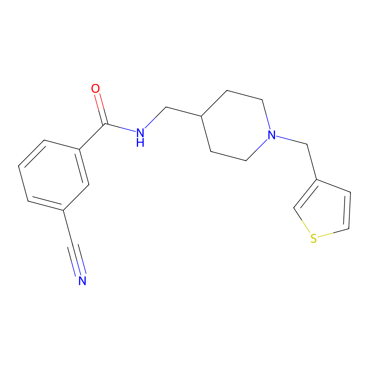 3-cyano-N-((1-(thiophen-3-ylmethyl)piperidin-4-yl)methyl)benzamide molecular structure, CAS 1235089-90-3