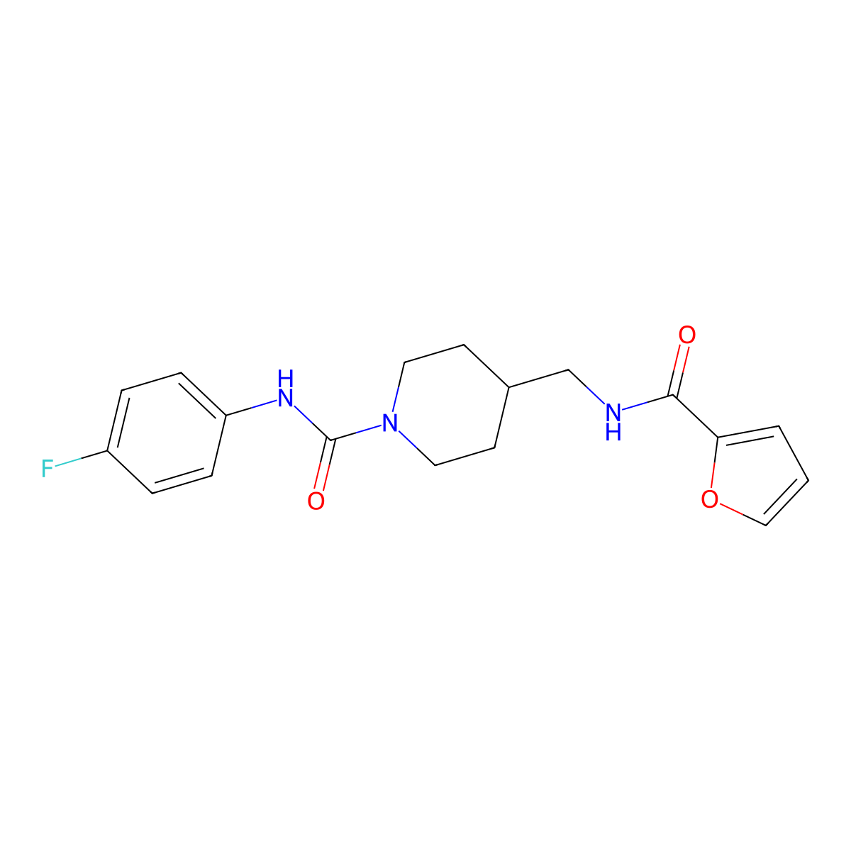 N-(4-fluorophenyl)-4-((furan-2-carboxamido)methyl)piperidine-1-carboxamide molecular structure, CAS 1235090-00-2