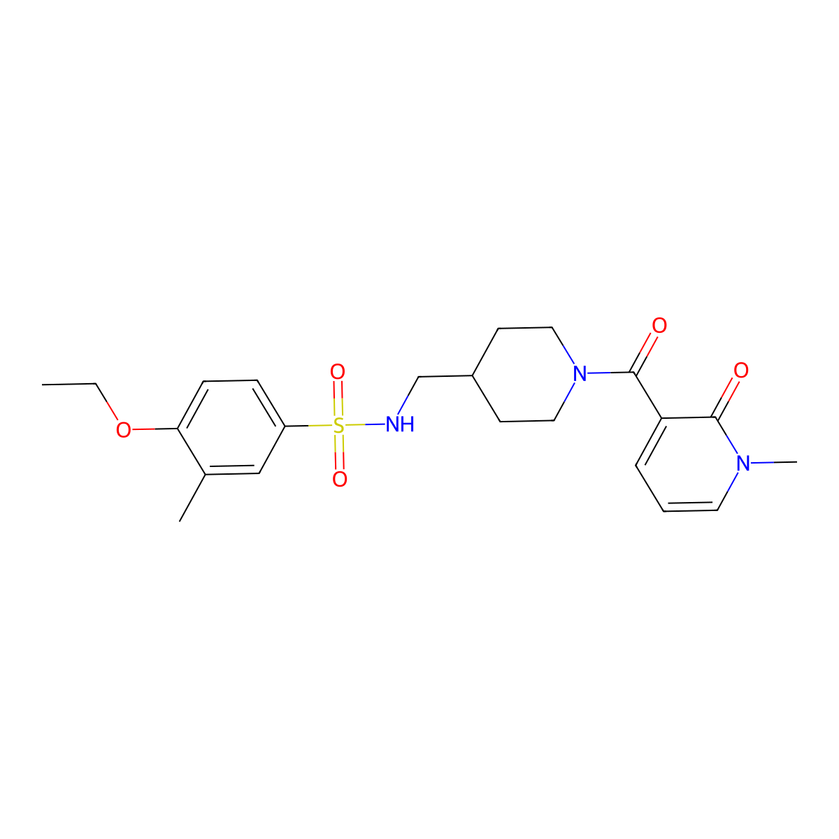 4-ethoxy-3-methyl-N-((1-(1-methyl-2-oxo-1,2-dihydropyridine-3-carbonyl)piperidin-4-yl)methyl)benzenesulfonamide molecular structure, CAS 1235090-39-7