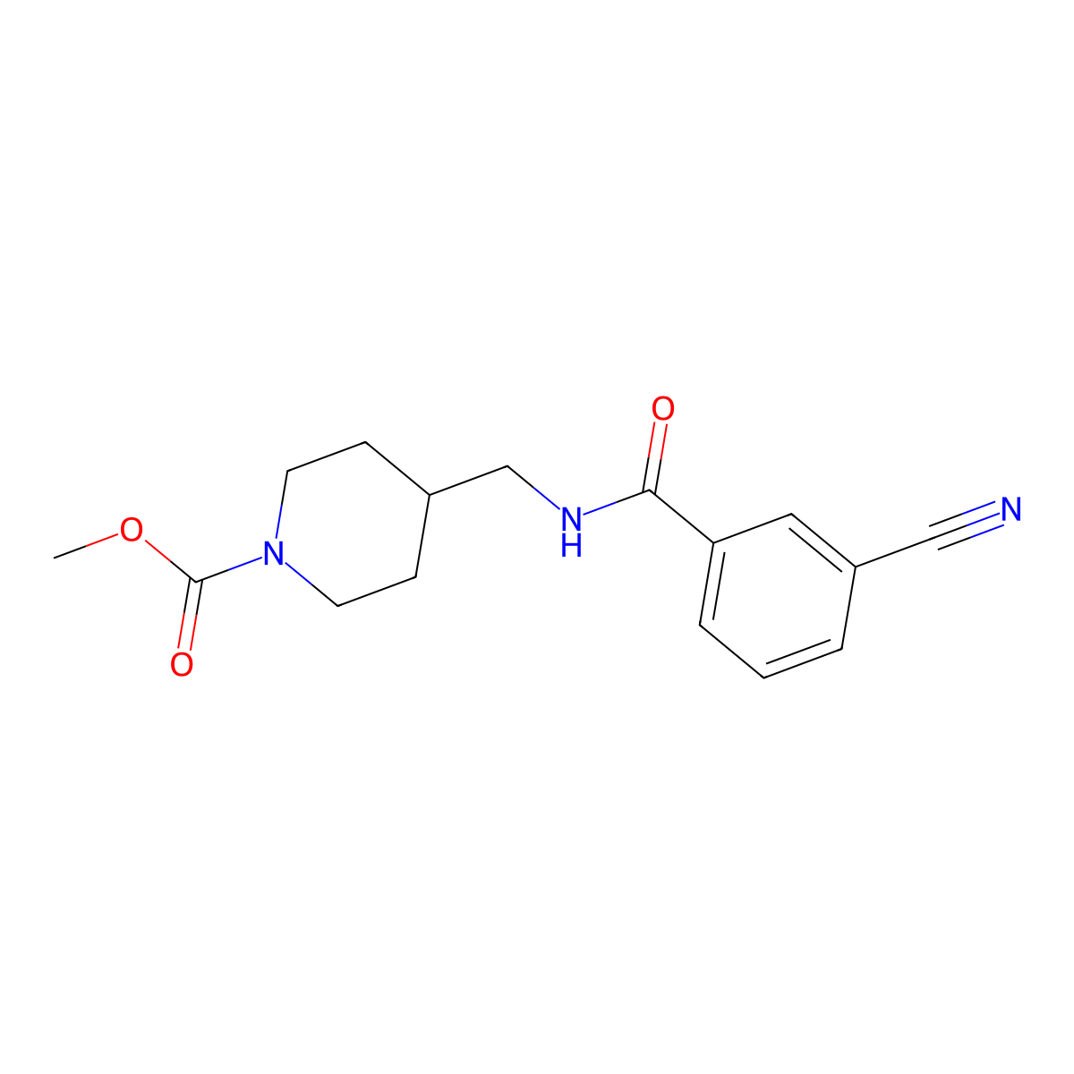 Methyl 4-((3-cyanobenzamido)methyl)piperidine-1-carboxylate molecular structure, CAS 1235090-42-2