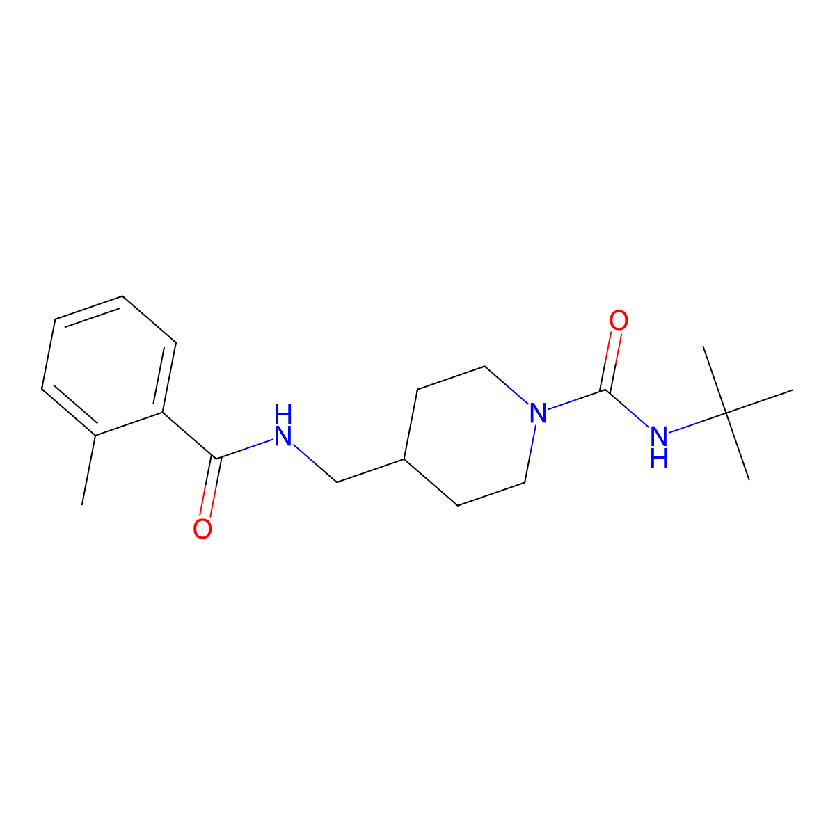 N-(tert-butyl)-4-((2-methylbenzamido)methyl)piperidine-1-carboxamide molecular structure, CAS 1235090-95-5