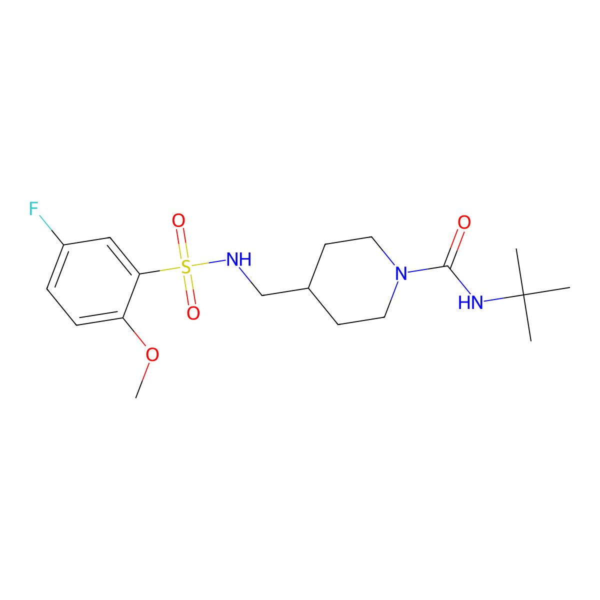N-tert-butyl-4-[(5-fluoro-2-methoxybenzenesulfonamido)methyl]piperidine-1-carboxamide molecular structure, CAS 1235091-41-4