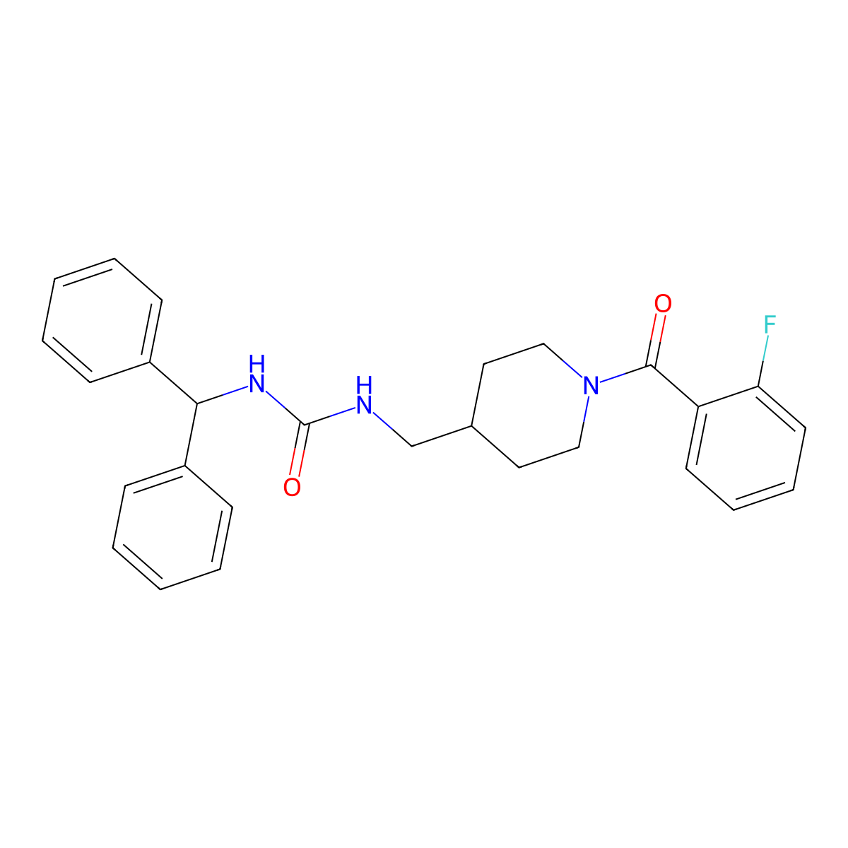 1-Benzhydryl-3-((1-(2-fluorobenzoyl)piperidin-4-yl)methyl)urea molecular structure, CAS 1235091-54-9