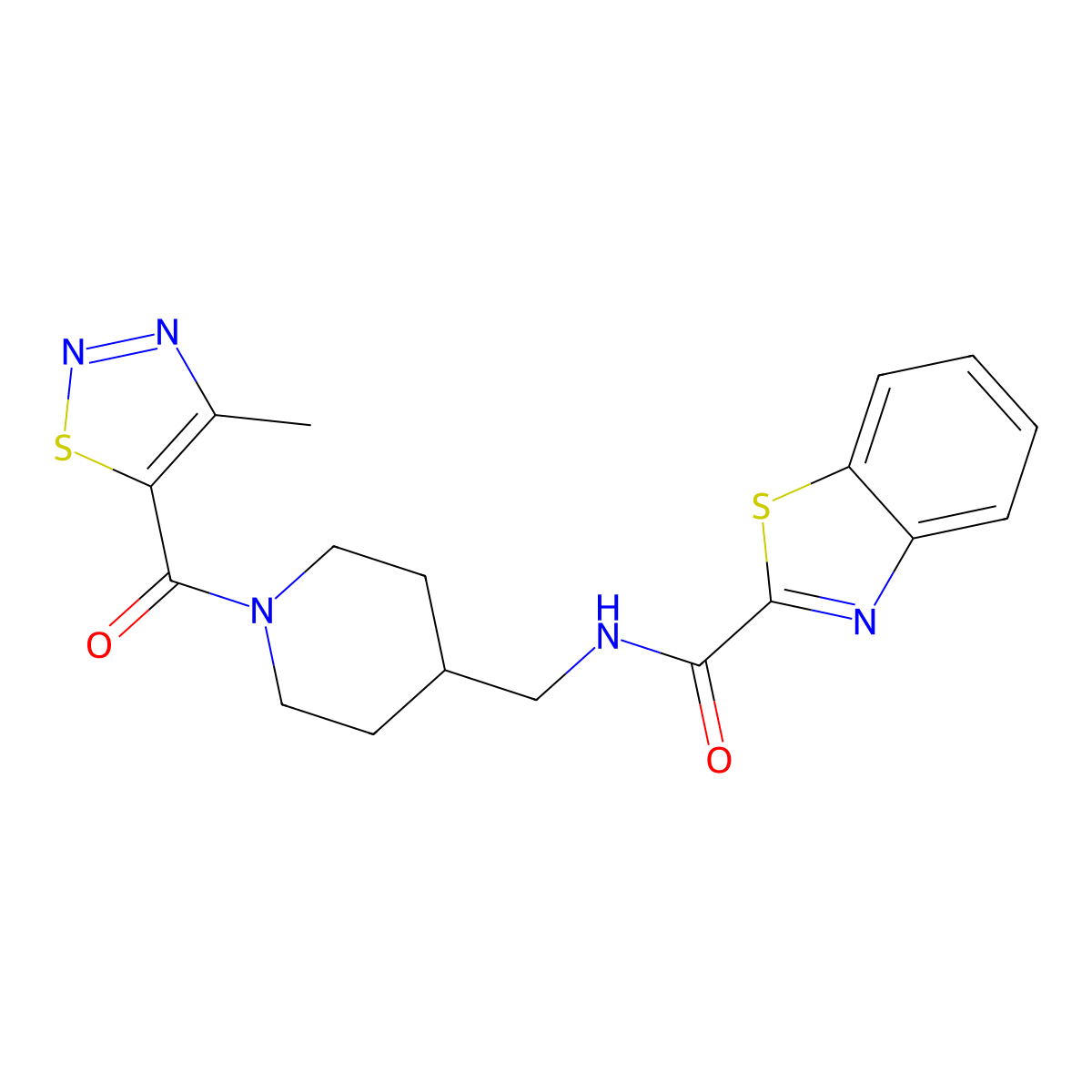 N-((1-(4-methyl-1,2,3-thiadiazole-5-carbonyl)piperidin-4-yl)methyl)benzo[d]thiazole-2-carboxamide molecular structure, CAS 1235091-76-5