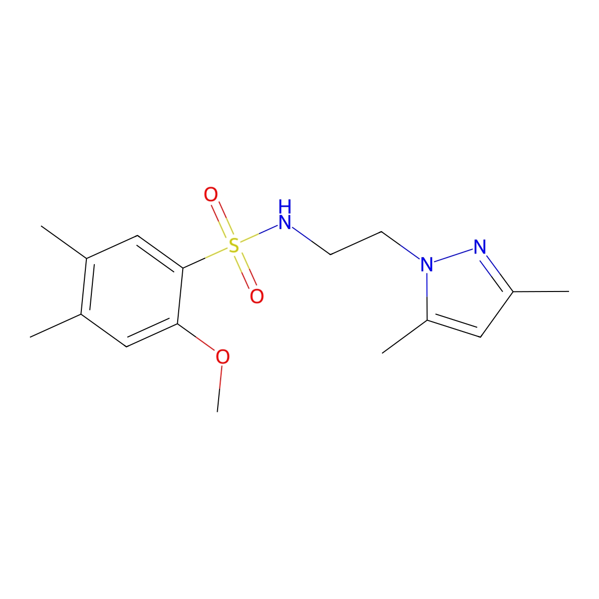 N-(2-(3,5-dimethyl-1H-pyrazol-1-yl)ethyl)-2-methoxy-4,5-dimethylbenzenesulfonamide molecular structure, CAS 1235093-04-5