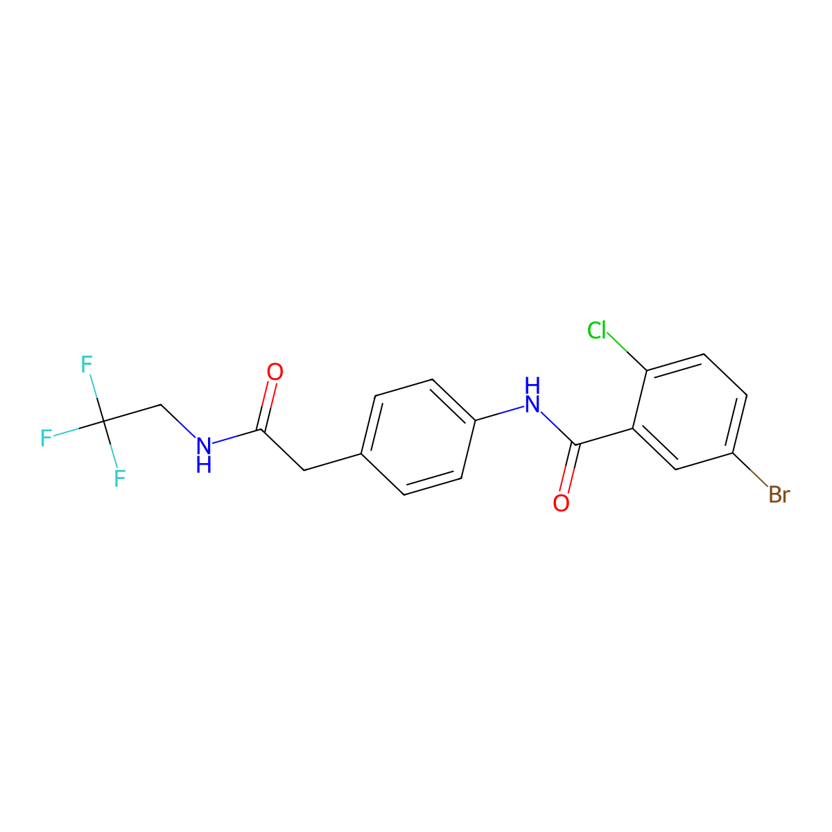 5-bromo-2-chloro-N-(4-(2-oxo-2-((2,2,2-trifluoroethyl)amino)ethyl)phenyl)benzamide molecular structure, CAS 1235093-87-4