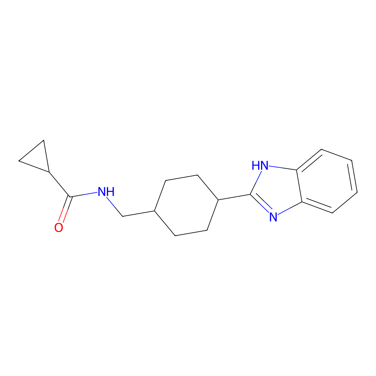 N-((4-(1H-benzo[d]imidazol-2-yl)cyclohexyl)methyl)cyclopropanecarboxamide molecular structure, CAS 1235094-07-1