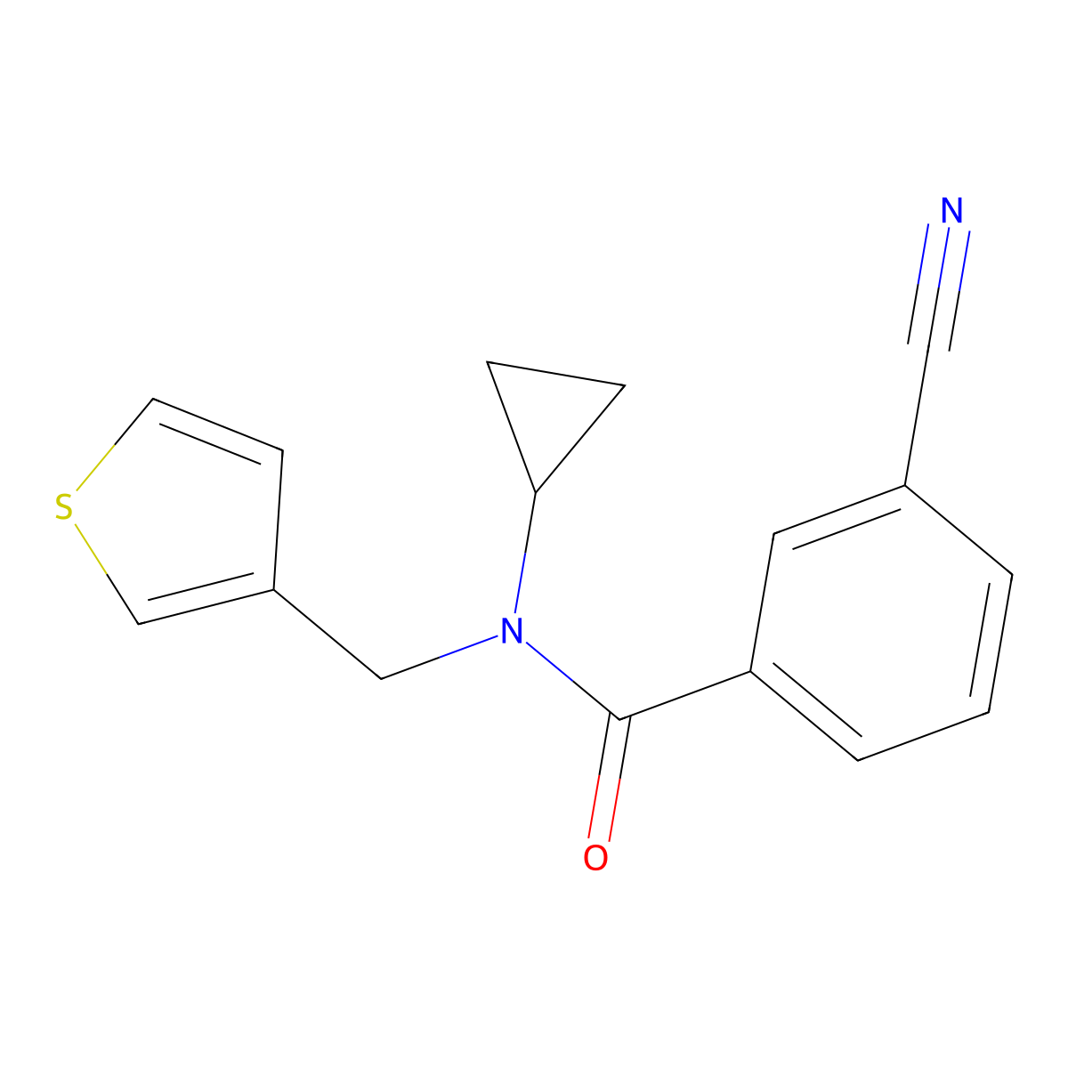 3-cyano-N-cyclopropyl-N-(thiophen-3-ylmethyl)benzamide molecular structure, CAS 1235094-44-6