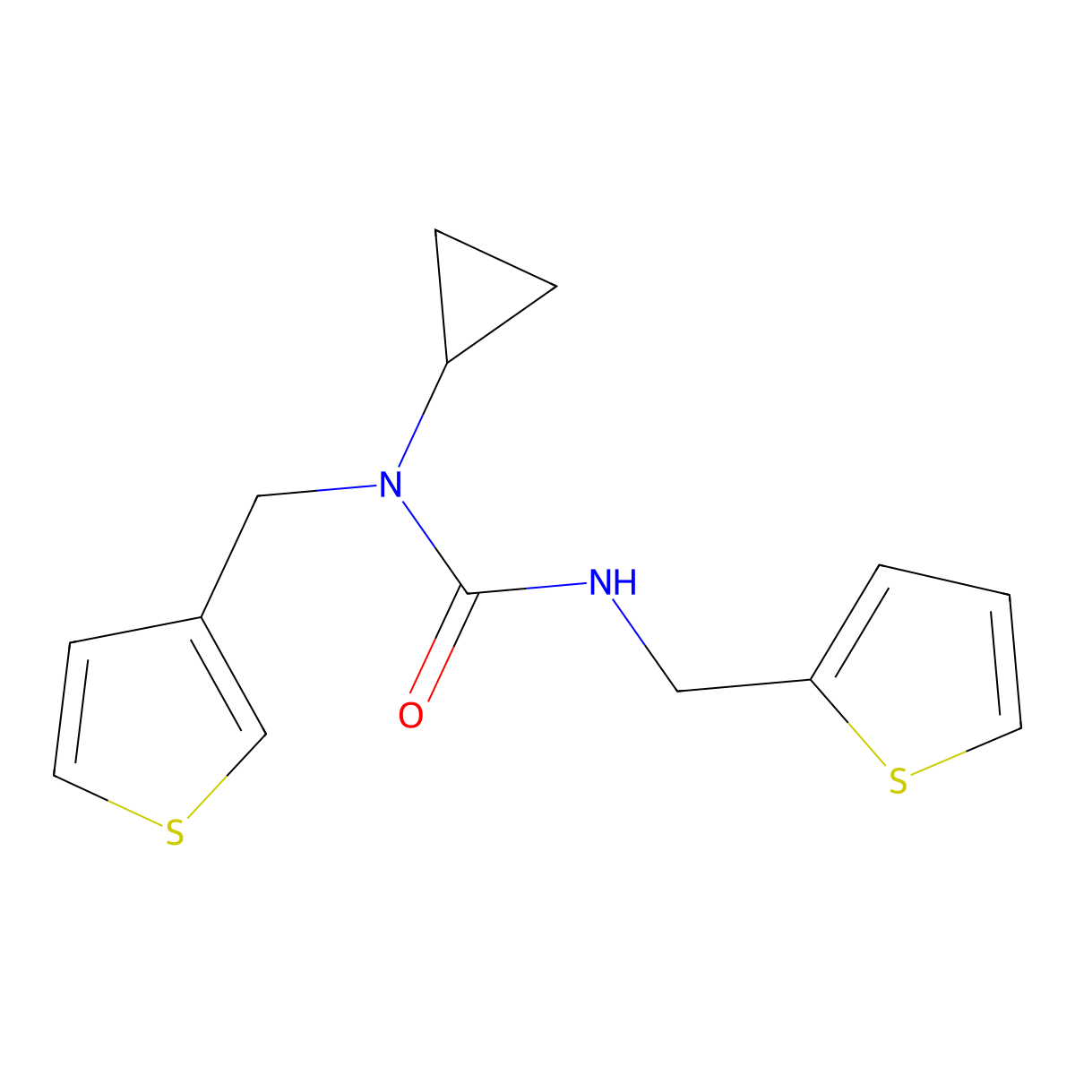 1-Cyclopropyl-3-(thiophen-2-ylmethyl)-1-(thiophen-3-ylmethyl)urea molecular structure, CAS 1235094-53-7