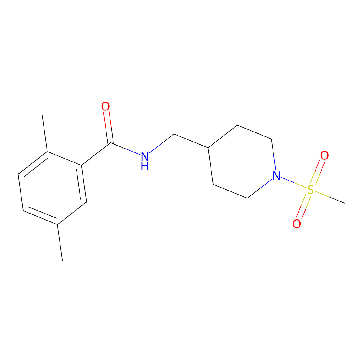 2,5-dimethyl-N-((1-(methylsulfonyl)piperidin-4-yl)methyl)benzamide molecular structure, CAS 1235094-78-6