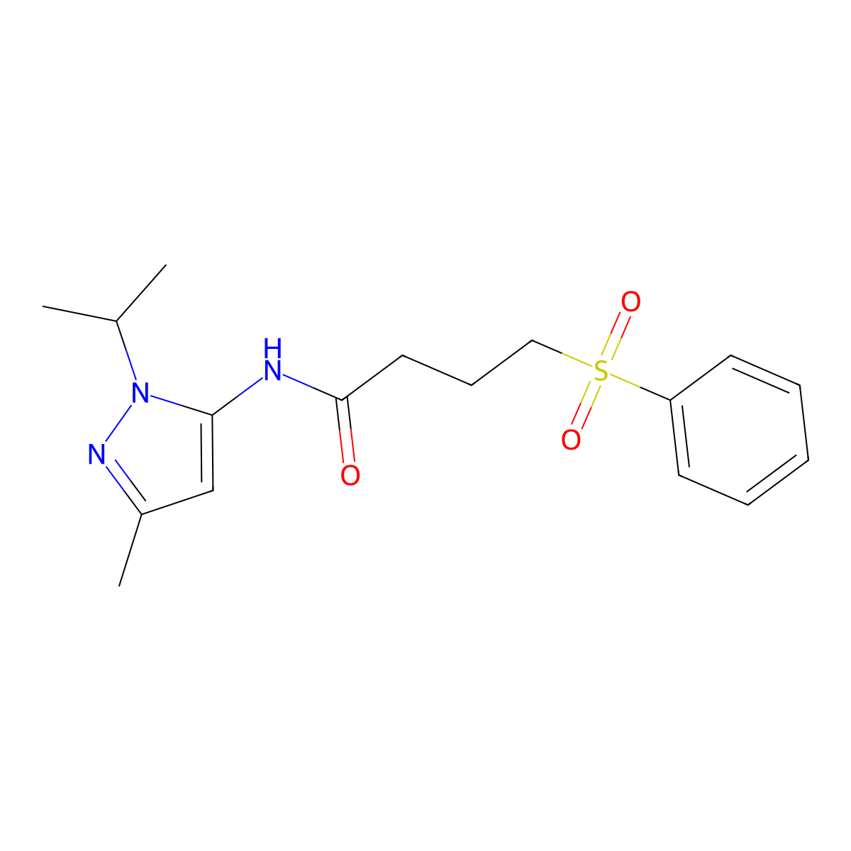 N-(1-isopropyl-3-methyl-1H-pyrazol-5-yl)-4-(phenylsulfonyl)butanamide molecular structure, CAS 1235095-29-0