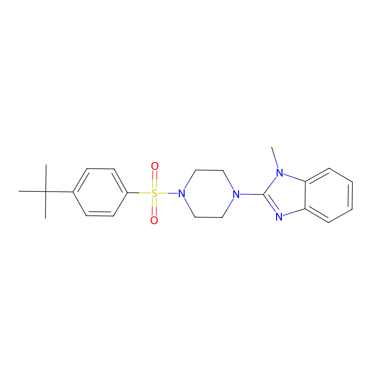 2-(4-((4-(tert-butyl)phenyl)sulfonyl)piperazin-1-yl)-1-methyl-1H-benzo[d]imidazole molecular structure, CAS 1235095-99-4