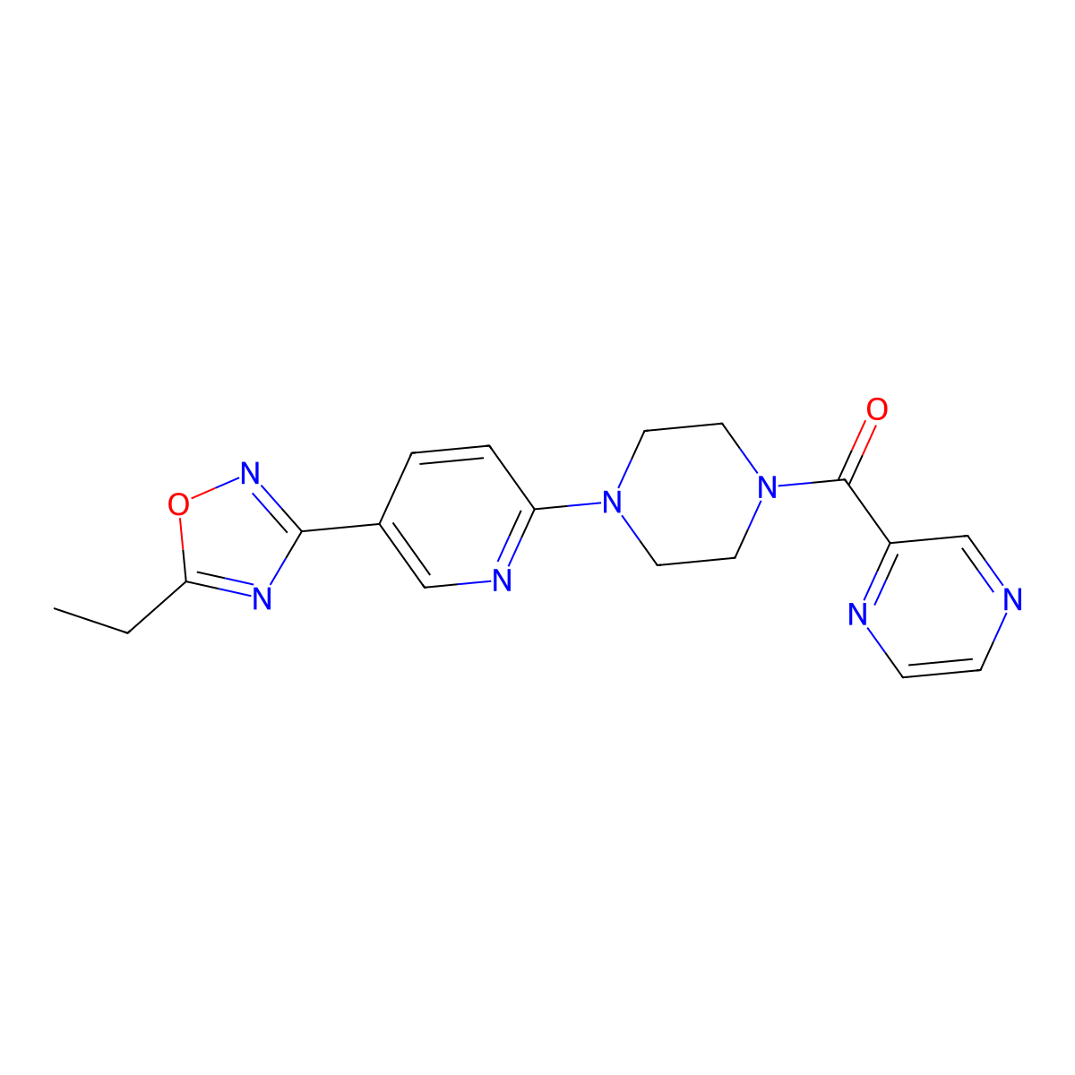(4-(5-(5-Ethyl-1,2,4-oxadiazol-3-yl)pyridin-2-yl)piperazin-1-yl)(pyrazin-2-yl)methanone molecular structure, CAS 1235096-70-4